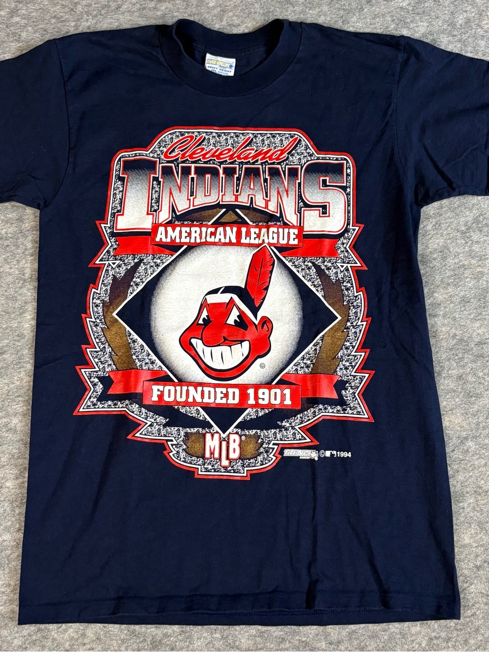 Cleveland Indians 1994 Baseball MLB Men's Navy Blue T-Shirt Trench Medium